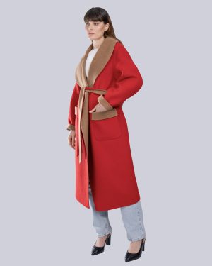 red and camel reversible long alpaca coat BNC-A5