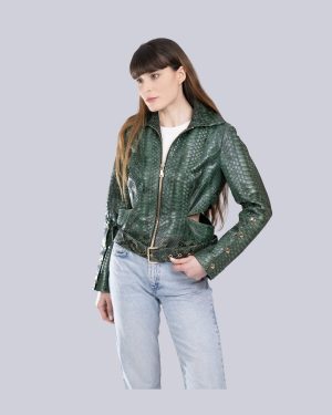 (Русский) Кожаная куртка зеленого цвета из фитона BNC-03